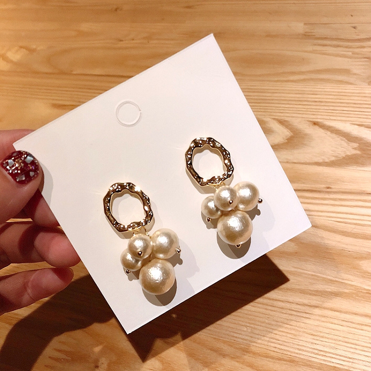 S925 Silver needle, pearl set with diamond, metal ring, earrings, women's net red earrings 